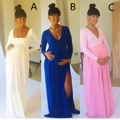 Latest Sexy Maternity Bridesmaid Dresses Spandex V-neck Royal Blue Baby Shower Long Sleeve Bridesmaid Dresses UK_2