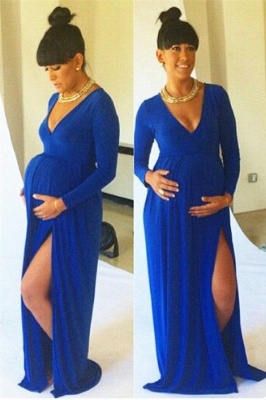 Latest Sexy Maternity Bridesmaid Dresses Spandex V-neck Royal Blue Baby Shower Long Sleeve Bridesmaid Dresses UK_1