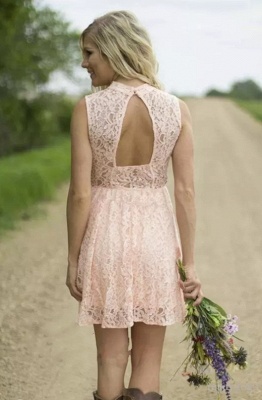 Pink Short Lace Bridesmaid Dresses UK | Hollow Back Country Wedding Party Dress_4