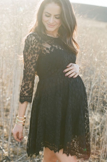 Elegant Black Lace Maternity Bridesmaid Dress with Sleeves Short Baby Shower Dresses BA3560