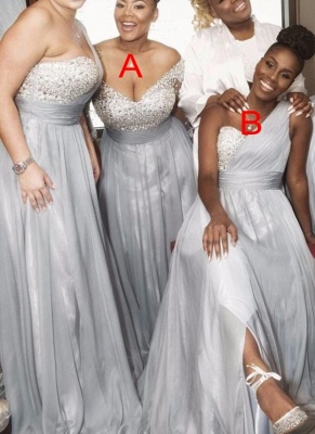 Silver Chiffon One-shoulder Bridesmaid Dresses UK | Long Summer Wedding Guest Dresses_2