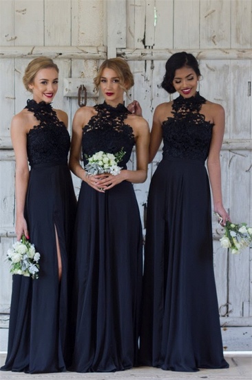 Halter Lace Chiffon Bridesmaid Dress with Split Sleeveless Cheap Spring Maid of Honor Dresses BA7430_1