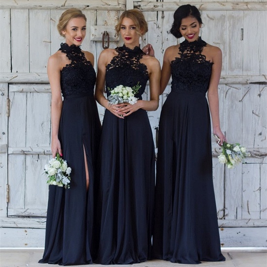 Halter Lace Chiffon Bridesmaid Dress with Split Sleeveless Cheap Spring Maid of Honor Dresses BA7430_4