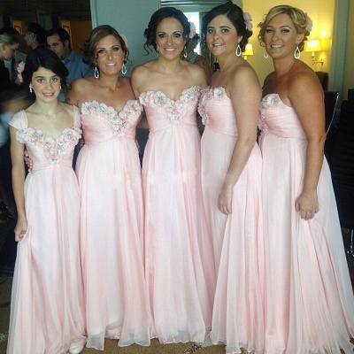 Sweetheart Pink Bridesmaid Dresses UK Beads Flowers Appliques Chiffon Cheap Maid of Honor Dress_3