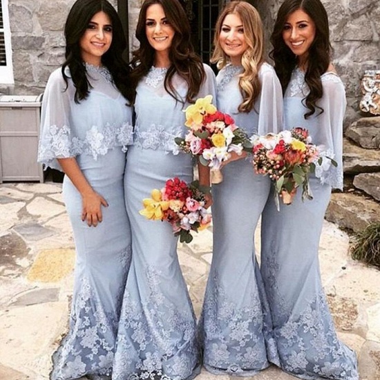 Elegant Butterfly Sleeves Bridesmaid Dresses UK | Lace Appliques Sexy Trumpt Wedding Party Dresses_3