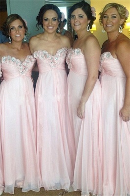 Sweetheart Pink Bridesmaid Dresses UK Beads Flowers Appliques Chiffon Cheap Maid of Honor Dress_1