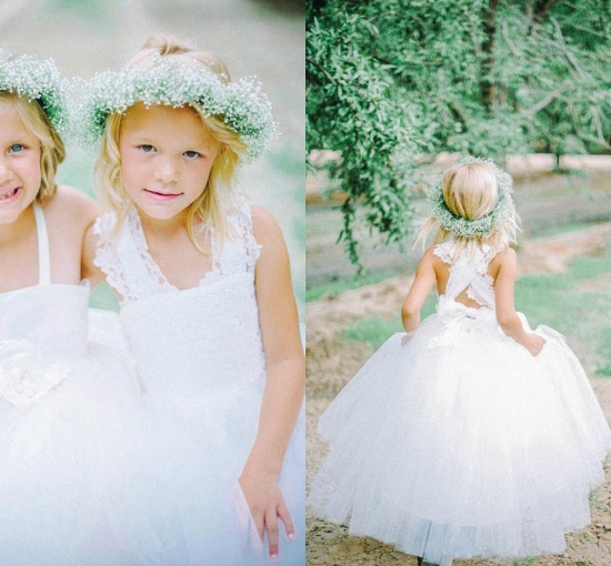 Cute Tulle Lace White UK Flower Girl Dress Cross Back_2