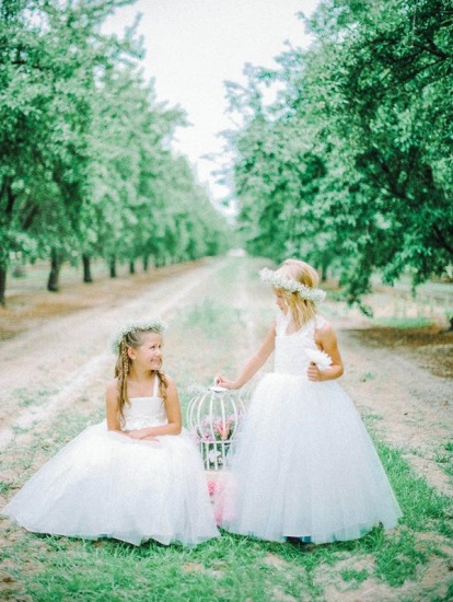 Cute Tulle Lace White UK Flower Girl Dress Cross Back_3