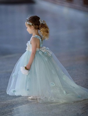 Romantic Princess Flower Girl's Dresses UK | Light Sky Blue Puffy Long Girl's Party Dress_4
