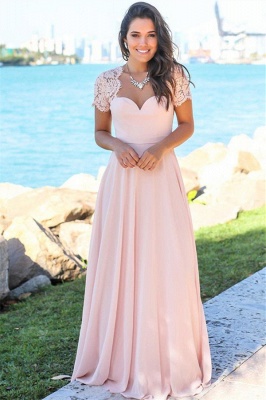 Spring Open Back Pink Bridesmaid Dresses UK Cheap | Chiffon Short Lace Sleeves Formal Evening Dresses_4