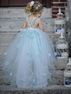 Romantic Princess Flower Girl's Dresses UK | Light Sky Blue Puffy Long Girl's Party Dress_3