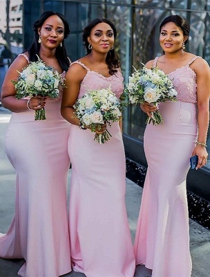Column Spaghetti Straps Pink Bridesmaid Dresses UK | Cheap Long Spring Maid of Honor Dresses_1