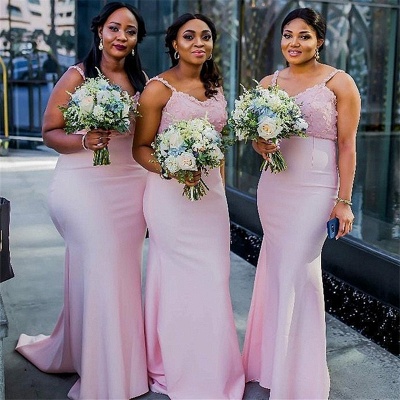 Column Spaghetti Straps Pink Bridesmaid Dresses UK | Cheap Long Spring Maid of Honor Dresses_3