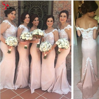 Sexy Trumpt Lace Bridesmaid Dresses UK Pink Sweetheart Off-shoulder Court Train Maid of Honor Dresses_2