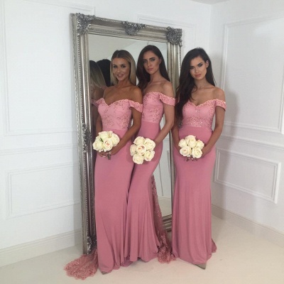 Beads Lace Off The Shoulder Cheap Bridesmaid Dress | Open Back Spring Pink Maid of Honor Dresses BA9882_5