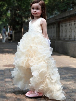 Cute V-Neck Organza Princess Girl Dress Bowknot Hi-Lo Sleeveless UK Flower Girl Dresses_4