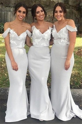 Off the Shoulder Sexy Trumpt Bridesmaid Dresses UK | Simple Appliques Long Evening Dress_1