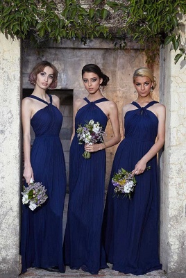 Modern Halter Royal Blue Long Chiffon Wedding Party Bridesmaid Dress_1