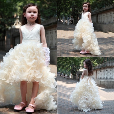 Cute V-Neck Organza Princess Girl Dress Bowknot Hi-Lo Sleeveless UK Flower Girl Dresses_5