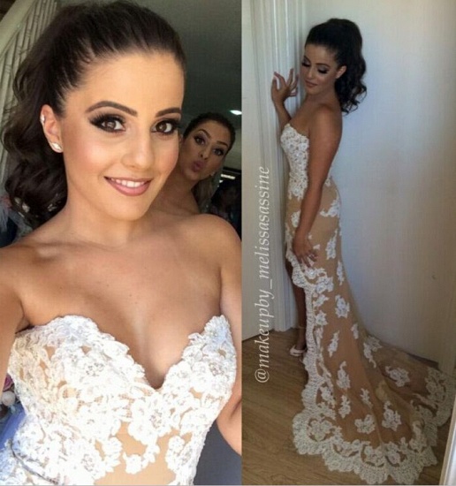 Lace Applique Asymmetrical Sexy Trumpt Bridesmaid Dresses UK Court Train Sweetheart Neck Spring Maid of Honor Dresses_3