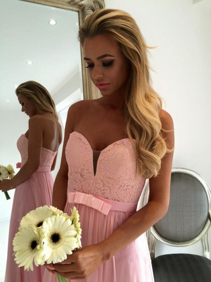 Sweetheart Pink Lace Chiffon Bridesmaid Dresses UK | Open Back Cheap Blowknot Maid Of Honor Dress_3