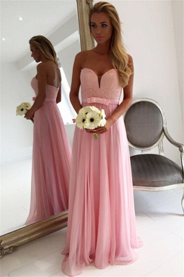 Sweetheart Pink Lace Chiffon Bridesmaid Dresses UK | Open Back Cheap Blowknot Maid Of Honor Dress_1