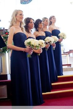 Modest Royal Blue Long Chiffon Evening Bridesmaid Dresses UK_1