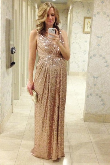 Empire V-Neck Sequins Long Maternity Bridesmaid Dress New Trendy Cheap Bridesmaid Dress BO6869_1