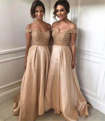 Geogrous Summer Bridesmaid Dresses UK | Off-The-Shoulder Beading Maid Of The Honor Dresses_4
