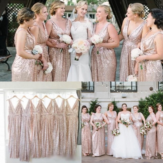 Empire V-Neck Sequins Long Maternity Bridesmaid Dress New Trendy Cheap Bridesmaid Dress BO6869_4