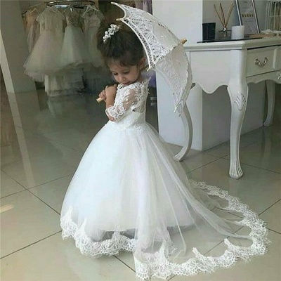 Cute Half Sleeves Lace UK Flower Girl Dresses | Tulle Puffy Wedding Party Dresses_4