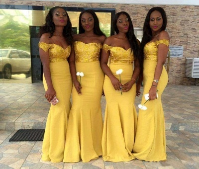 New Yellow Sexy Trumpt Bridesmaid Dresses UK | Sequins Off-the-Shoulder Maid of the Honor Dress_3