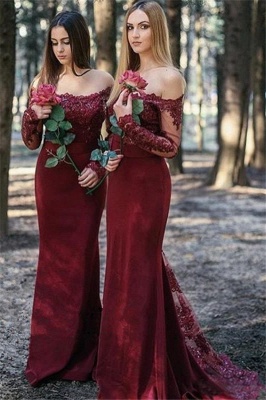 Long Sleeve Lace Burgundy Bridesmaid Dresses UK Long | Spring Cheap Maid of Honor Dresses_1