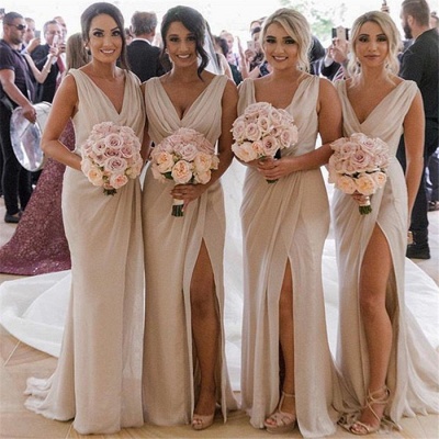 Elegant V-Neck Sleeveless Long Bridesmaid Dresses UK | Cheap Side Slit Ruffles Bridesmaid Dress BM0203-BC0219_3