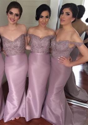 Elegant Lace Appliques Bridesmaid Dresses UK Sexy Trumpt Off-the-Shoulder Maid of Honor Dress_2