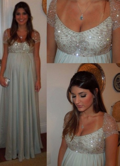 Ball-Gown Empire Beading Short-Sleeves Long Maternity Bridesmaid Dress_1