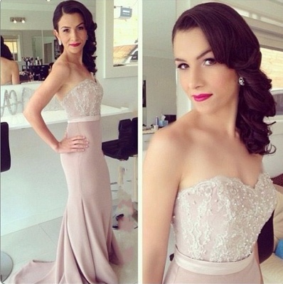 New Strapless Sweetheart Lace Beaded Sexy Trumpt Bridesmaid Dresses UK Pearl Pink Maid of Honor Dresses_2