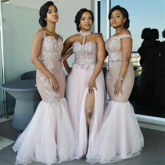 Elegant Pink Tulle Bridesmaid Dresses UK | Appliques Cheap Wedding Party Dress_3