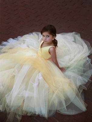 Cute Yellow V-Neck UK Flower Girl Dresses | Sleeveless Tulle Pageant Dresses BC0848_3