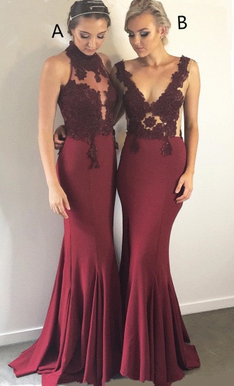 Burgundy Lace Bridesmaid Dresses UK Cheap | Sleeveless Column Spring Maid of Honor Dresses_5