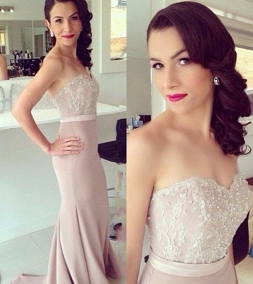 New Strapless Sweetheart Lace Beaded Sexy Trumpt Bridesmaid Dresses UK Pearl Pink Maid of Honor Dresses_1