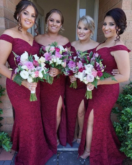 Cute Off-the-Shoulder Bridesmaid Dress | Sexy Trumpt Lace Maid of Honor Dress_3