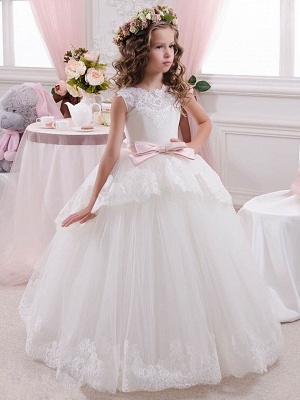 Tulle Lace Scoop UK Flower Girl Dresses | Sleeveless Floor Length Puffy Girls Party Dresses_1