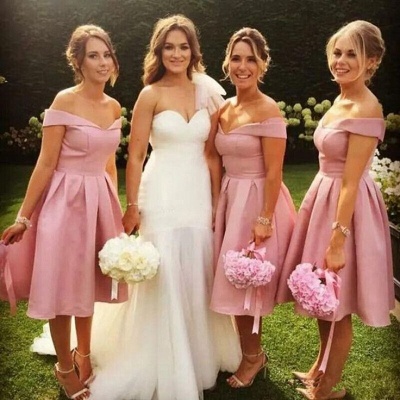 Elegant Off-the-Shoulder Wedding Party Dresses | Simple Pink Summer Bridesmaid Dresses UK_3