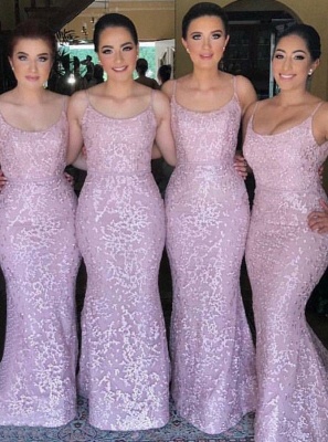 Spaghetti Straps Pink Bridesmaid Dresses UK Cheap | Sleeveless Spring Maid of Honor Dresses Long_1
