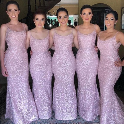 Spaghetti Straps Pink Bridesmaid Dresses UK Cheap | Sleeveless Spring Maid of Honor Dresses Long_3