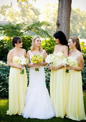 Romance Yellow Spaghetti-Straps Column Long Chiffon Bridesmaid Dress_1